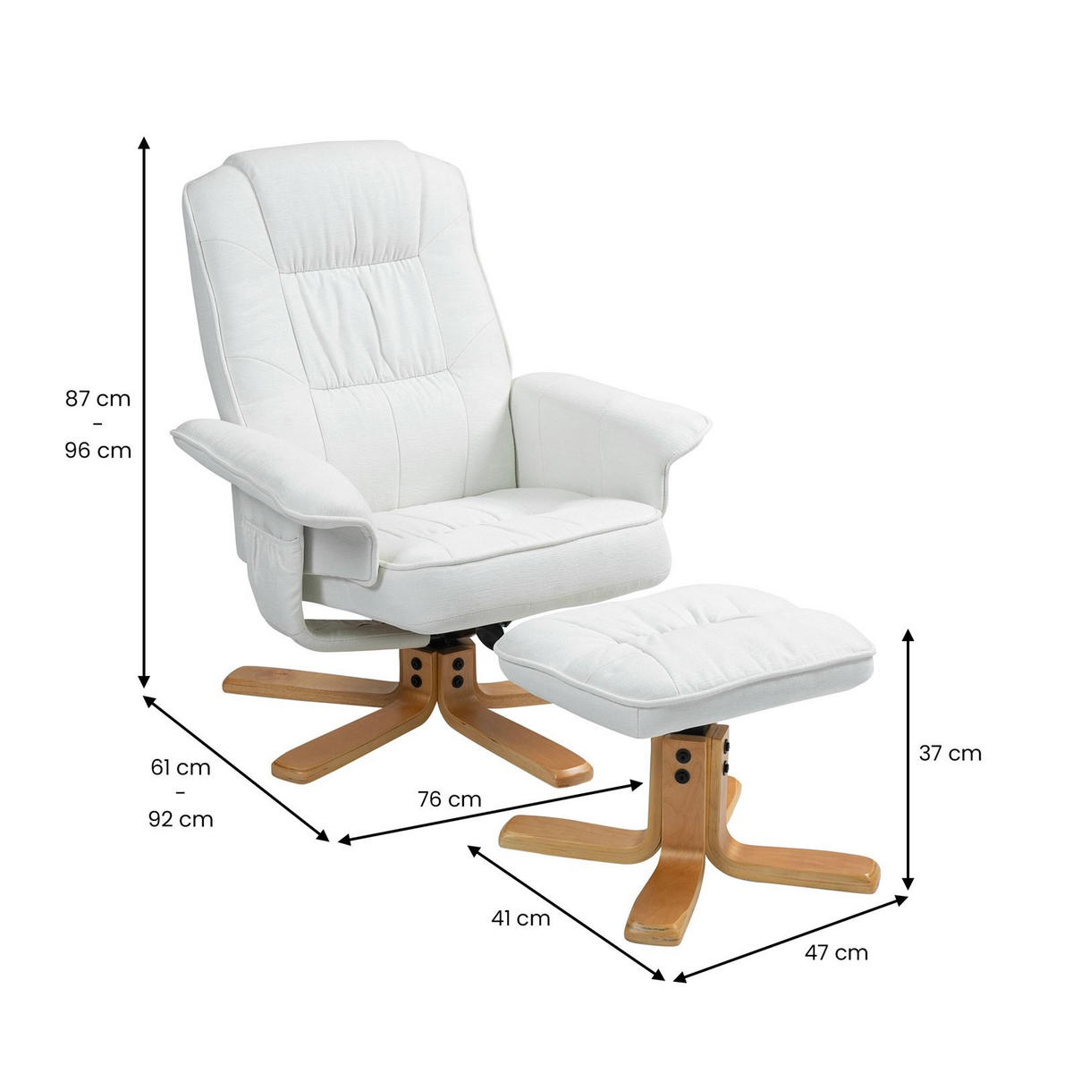 RELAXSESSELSET CHARLY - Weiß, Textil (76/87/61cm) - IDIMEX