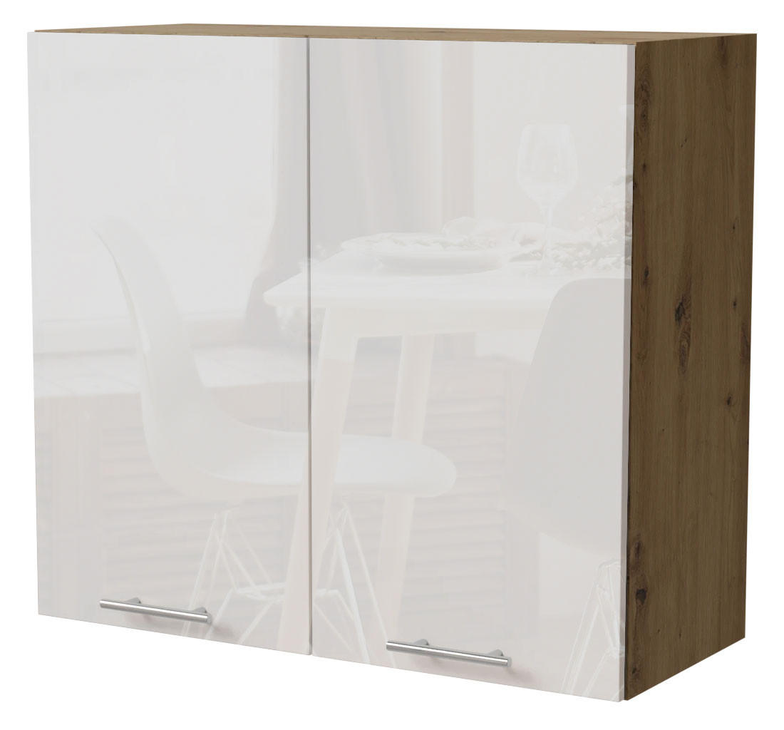 Feldmann-Wohnen Küchenhängeschrank Weiß Hochglanz, Eiche Artisan 80x72x32.5 cm