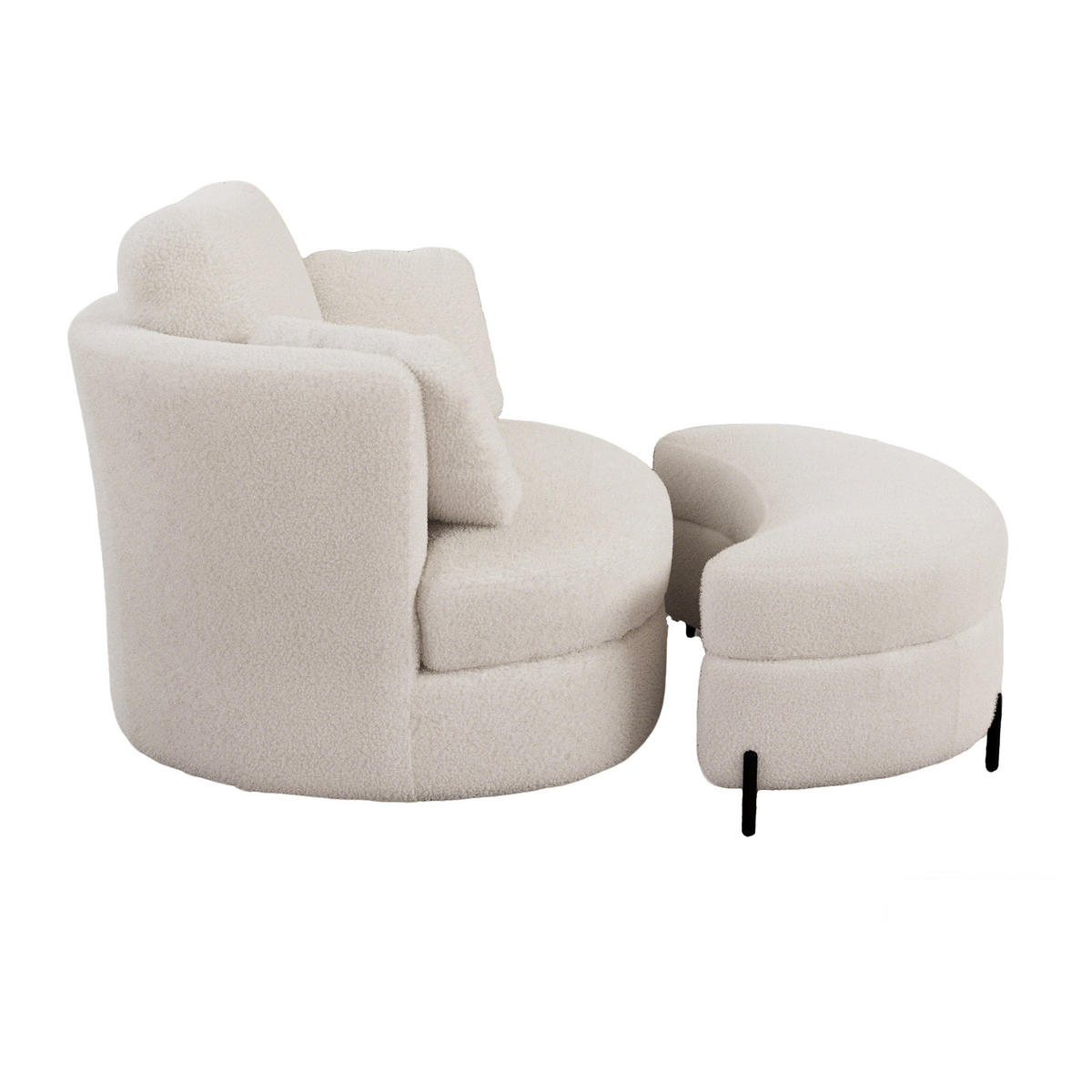 SESSEL XXL in Sherpa-Optik Ivory 360° drehbar mit Stauraum-Hocker - Magnolie, Textil (103/85.5/90.5cm) - Urban Meuble