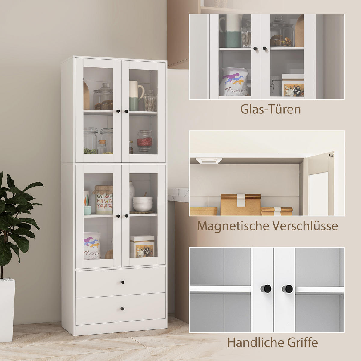 KÜCHENSCHRANK, Hochschrank mit Schublade, verstellbaren Einlegeböden Weiß - Weiß, Holzwerkstoff (30/170/59cm) - HOMCOM