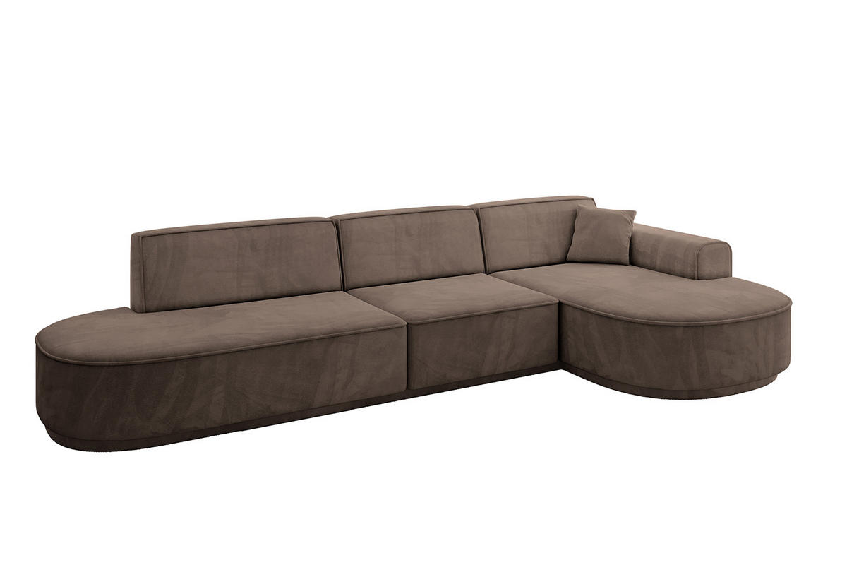 ECKSOFA Ottomane Rechts MARI-L2-v3 - 328x171x83 cm Braun Velours - Schwarz/Braun, Holzwerkstoff/Kunststoff (171/328cm) - ALTDECOR