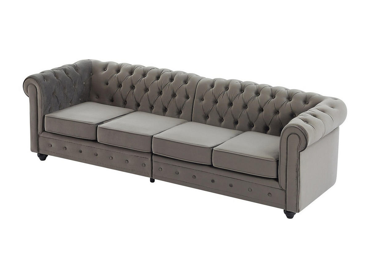 SOFA - 4 Personen - stoff - anthrazitgrau Chesterfield - Anthrazit, Textil (256/72/87cm) - Vente-Unique