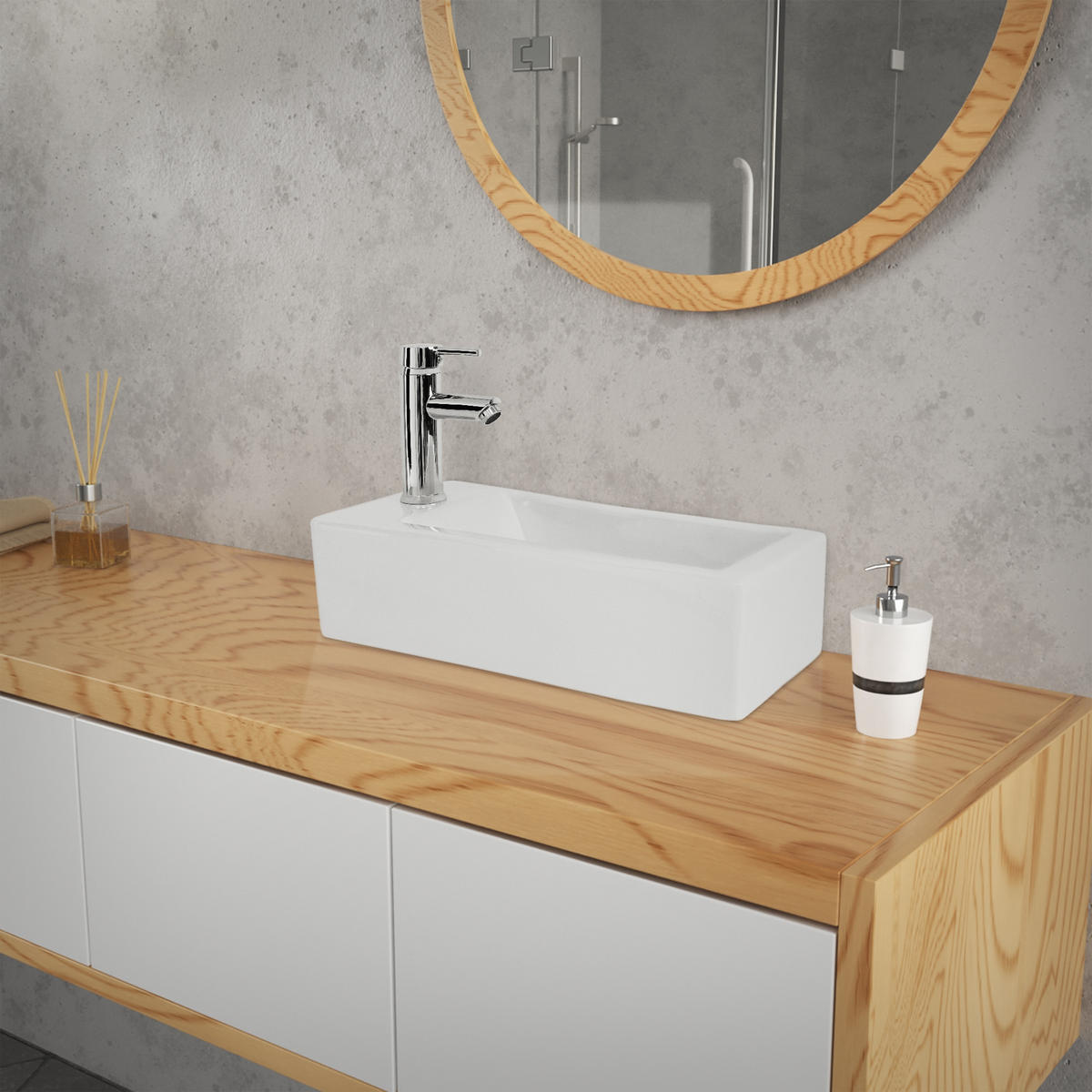 WASCHBECKEN - Weiß, Keramik (25/13/51cm) - ML-DESIGN