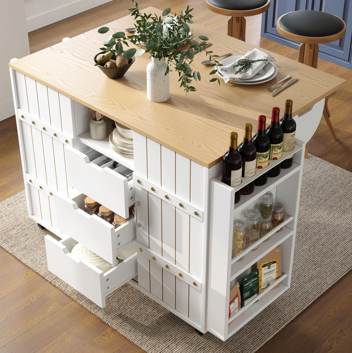KÜCHENINSEL mit Klapptisch 110 x 42 x 90 cm Weiß - Weiß, Holz (42/90/110cm) - Beauniv