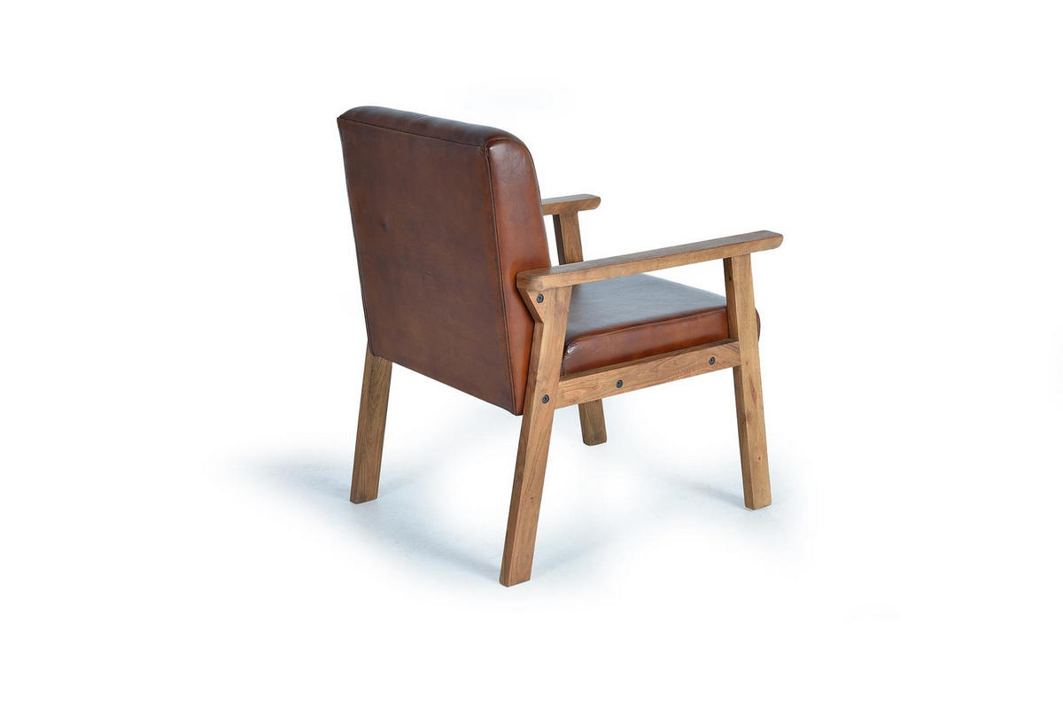 SESSEL aus Leder und Holz - Braun, Fell (60/82/65cm) - Giner y Colomer