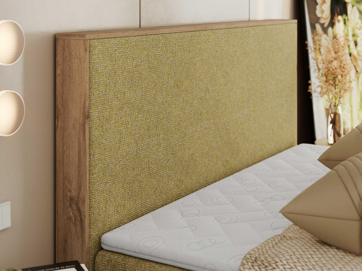 BOXBETT WOOD CLASSIC 140/200 - Gelb Strukture - H4 - Gelb, Textil (140/200cm) - MKS