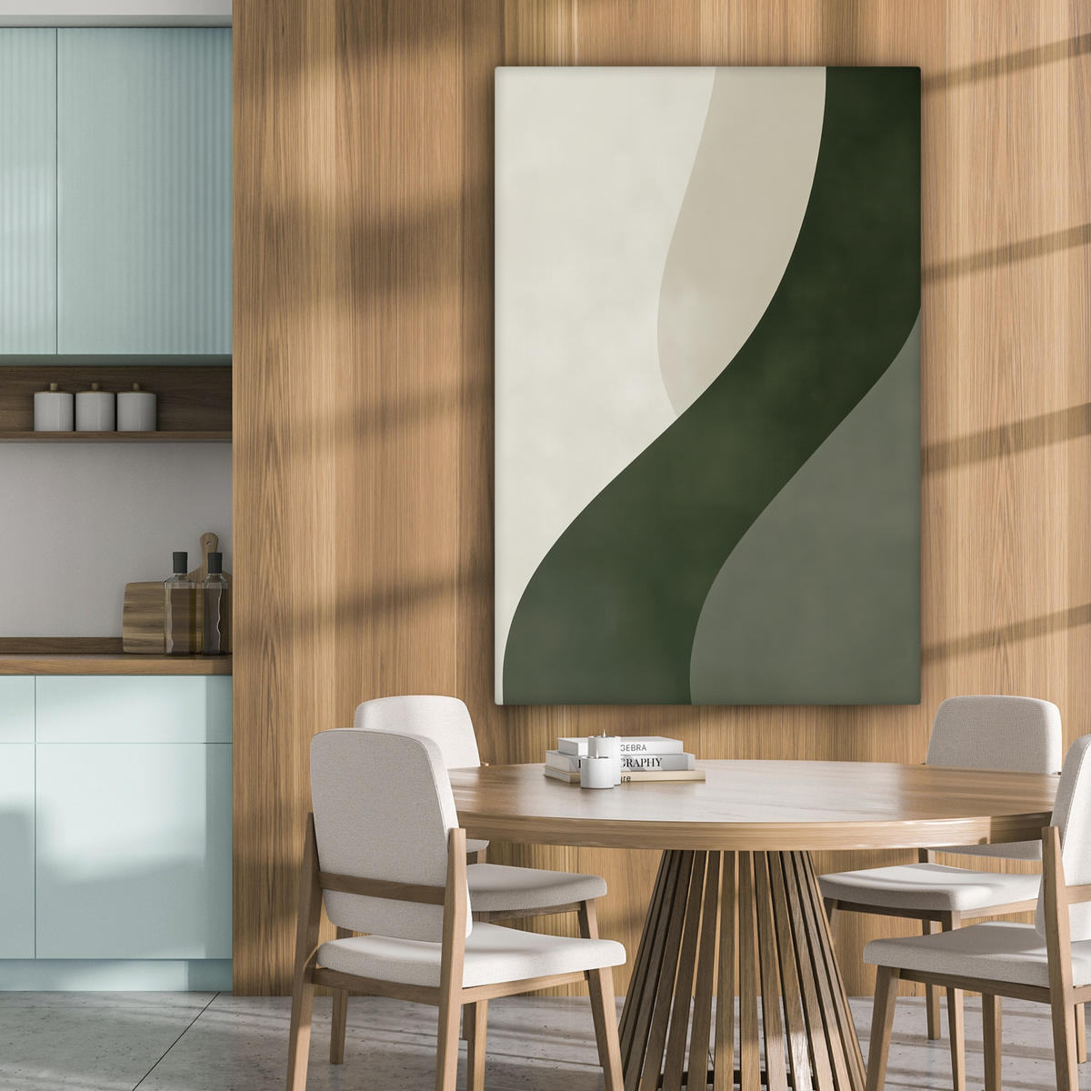 LEINWANDBILD Japandi - Grün - Abstrakt - Modern Deko Groß 90x140 cm - Olivgrün, Textil (90/140cm) - MuchoWow