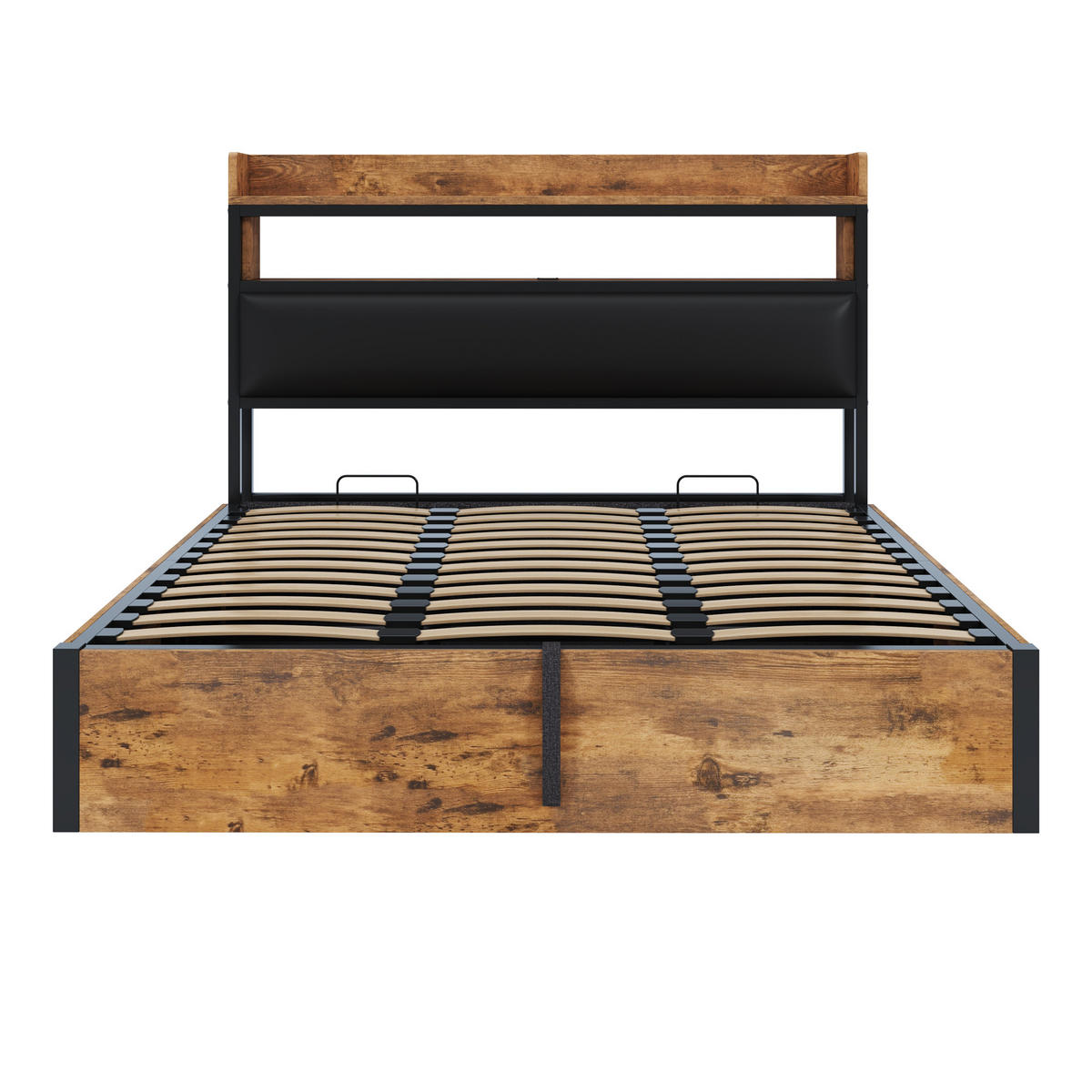 BETT 180/200 cm in Schwarz mit Bettkasten, USB und Ablage - Schwarz, Holzwerkstoff/Textil (180/200cm) - WISHDOR