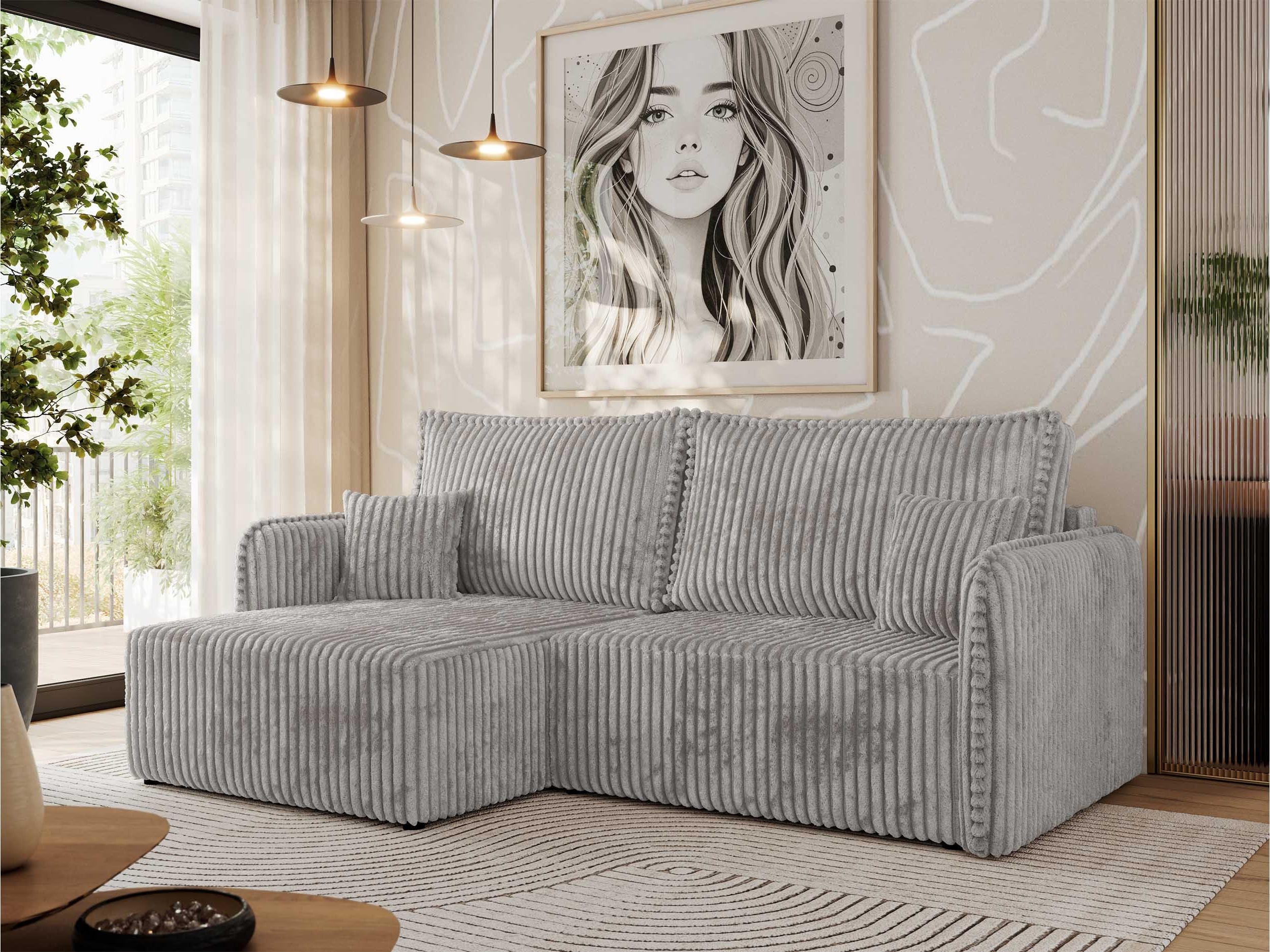 ECKSCHLAFSOFA MESTO L Hellgrau Cord - links - Hellgrau/Schwarz, Kunststoff/Textil (227/147cm) - MKS