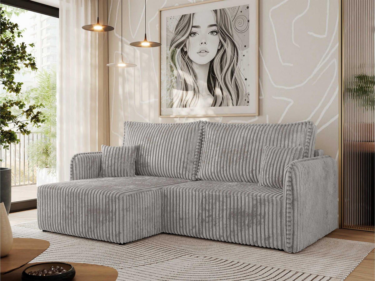 ECKSCHLAFSOFA MESTO L Hellgrau Cord - links - Hellgrau/Schwarz, Kunststoff/Textil (227/147cm) - MKS
