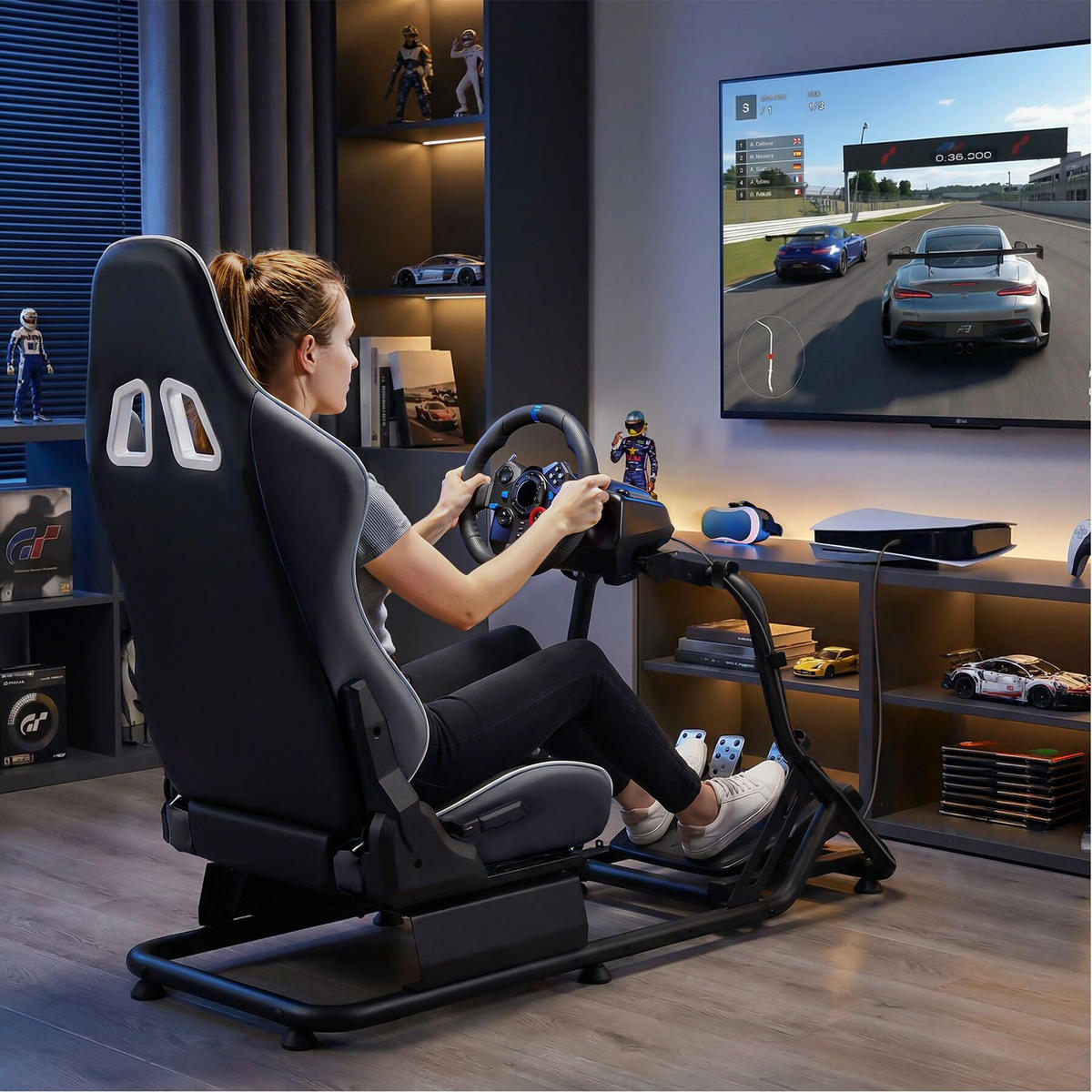 SIM-RACING-COCKPIT Play, GT-Style Rennsitz,57 x 144 x 108,5 cm, schwarz - Schwarz, Metall (57/62/220cm) - tectake