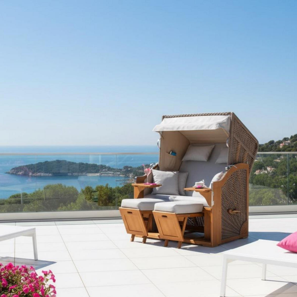 STRANDKORB Schleswig Pinie 2-Sitzer - Braun/Grau, Metall (120/160/80cm) - Mr. Deko