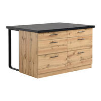 KÜCHENINSEL mit 6 Schubladen aus MDF & Metall - Schwarz & Holzfarben hell - ALEGRITA - Schwarz, Holz (126/80/104cm) - Vente-Unique