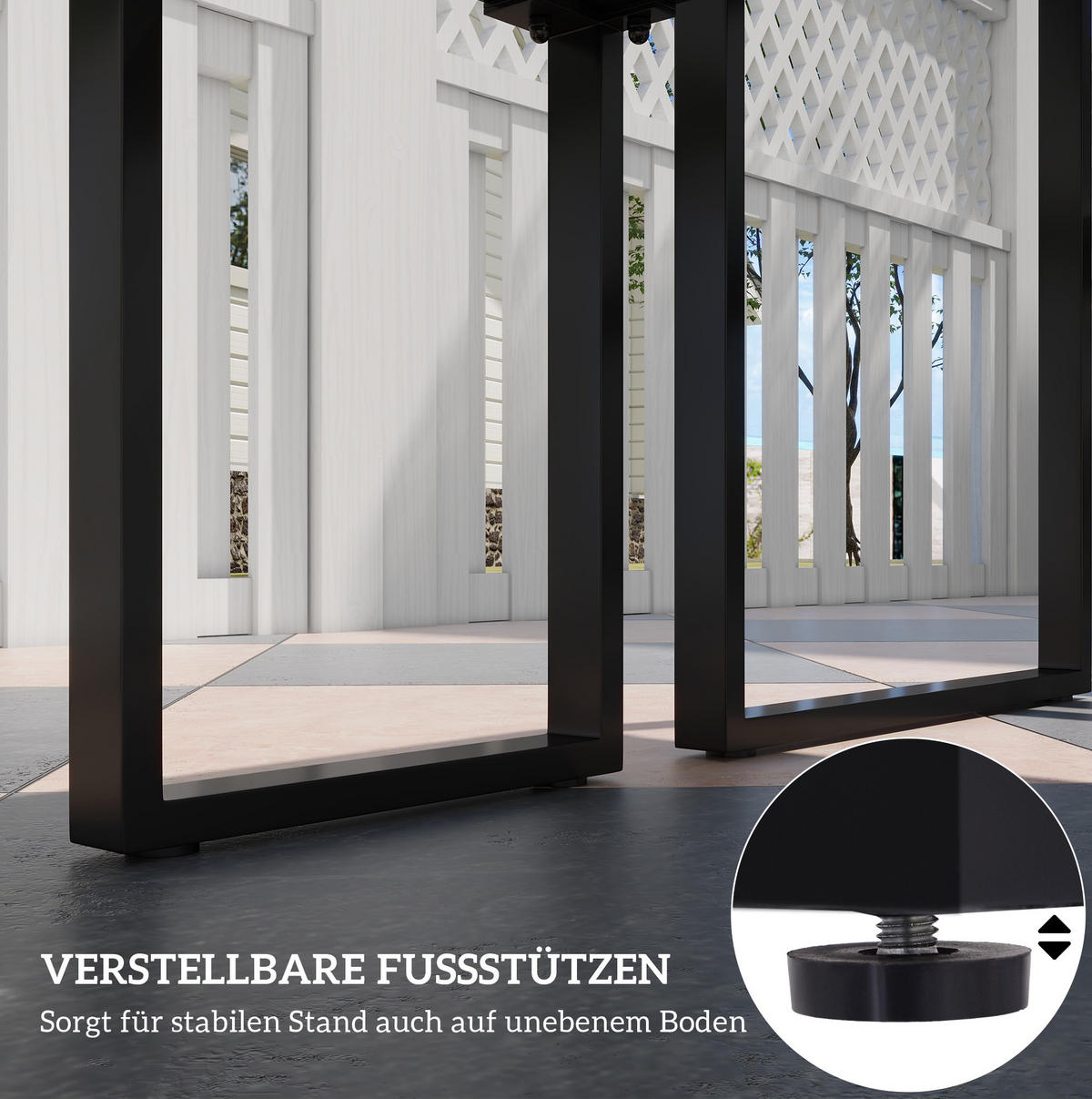 SITZGRUPPE 110/55/70 cm schwarz aus Metall mit Tisch und 2 Bänken - Schwarz, Metall - OKWISH
