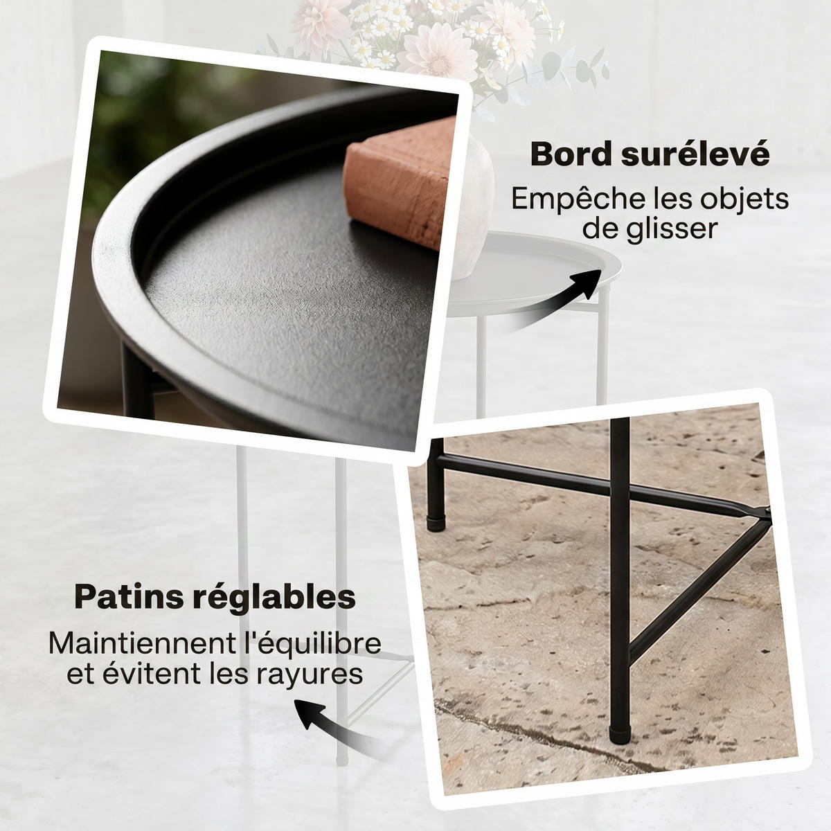 GARTENBEISTELLTISCH DE-14118 mit abnehmbarer Platte Schwarz - Schwarz, Metall (46/46/53cm) - ComfortXL