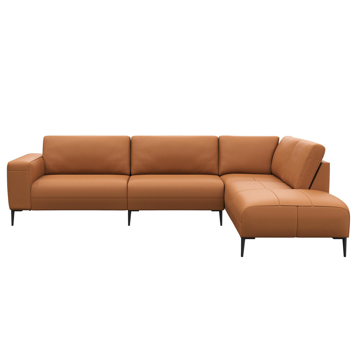 ECKSOFA mit Ottomane - Cognac/Schwarz, Leder/Metall (290/203cm) - home24
