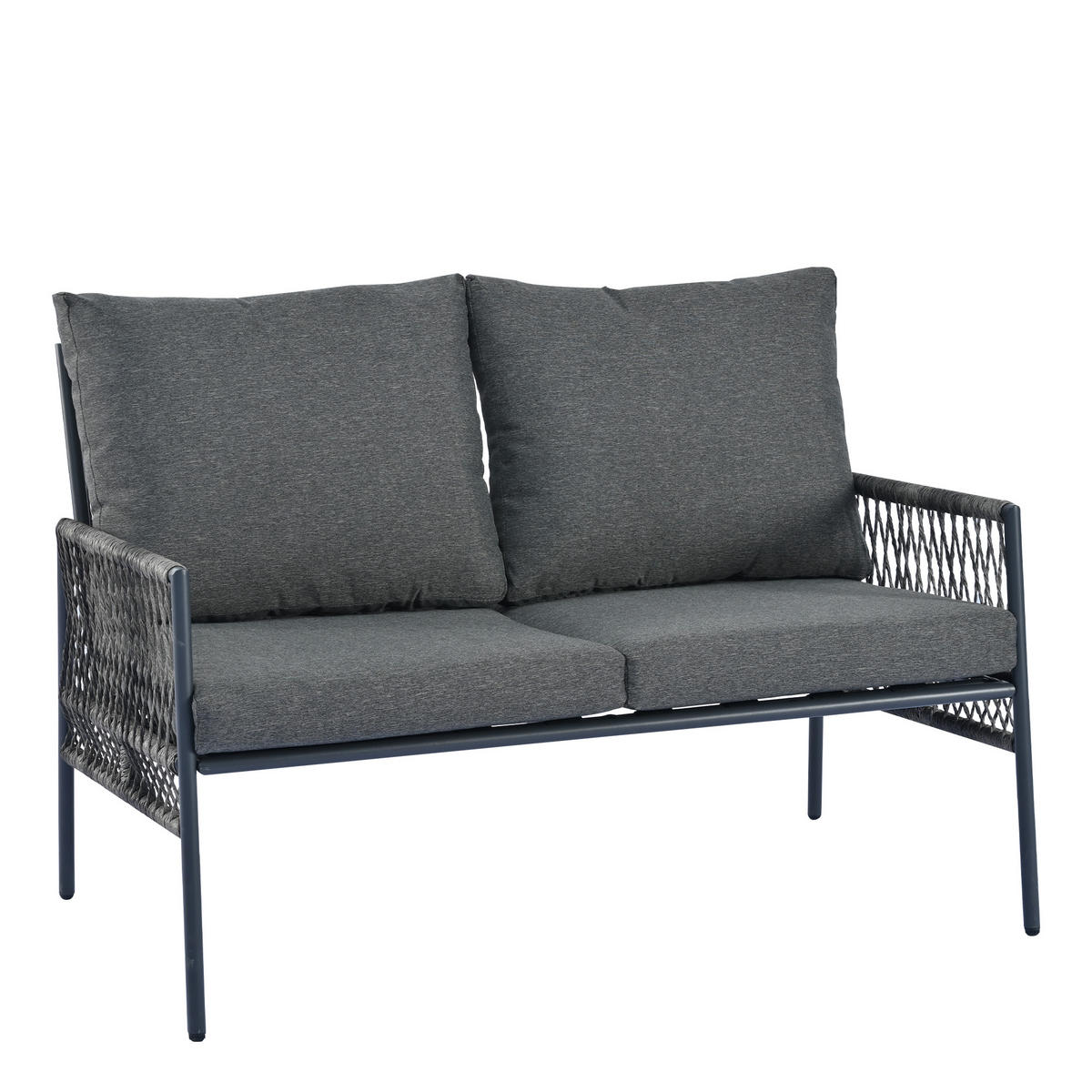 GARTENLOUNGE-SET 7-Sitzer Gartenmöbel-Set mit 7 Sitzplätze und Couchtisch abnehmbar - Grau, Glas/Textil - STILVORA