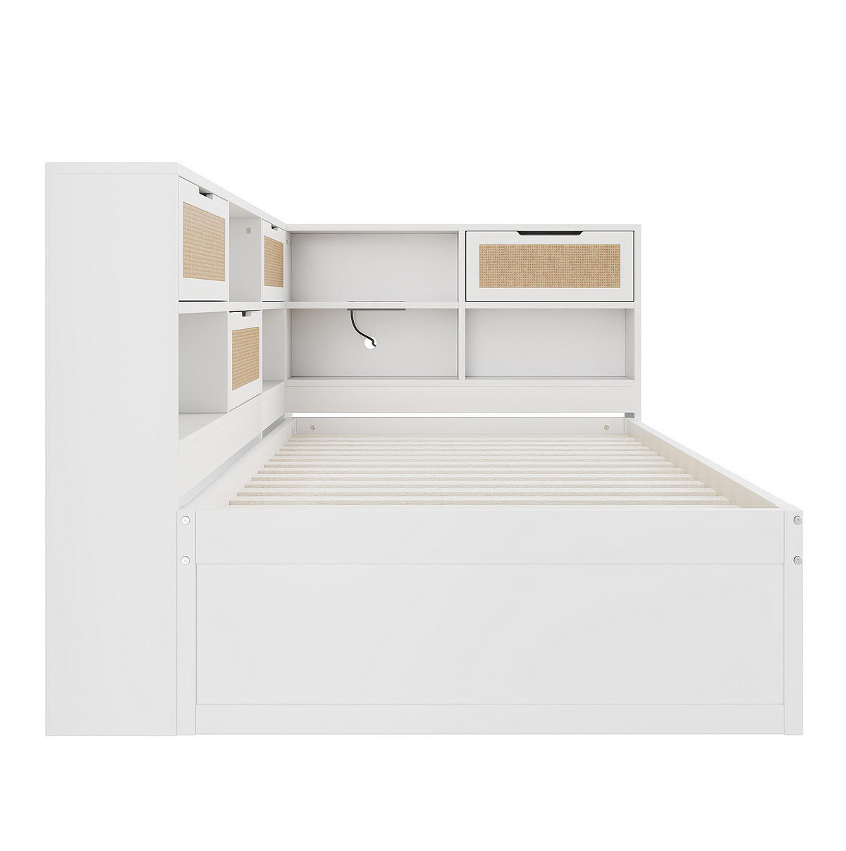 MULTIFUNKTIONSBETT 90/200 cm mit Ausziehbett und Stauraum in Weiß - Weiß, Holz - OKWISH