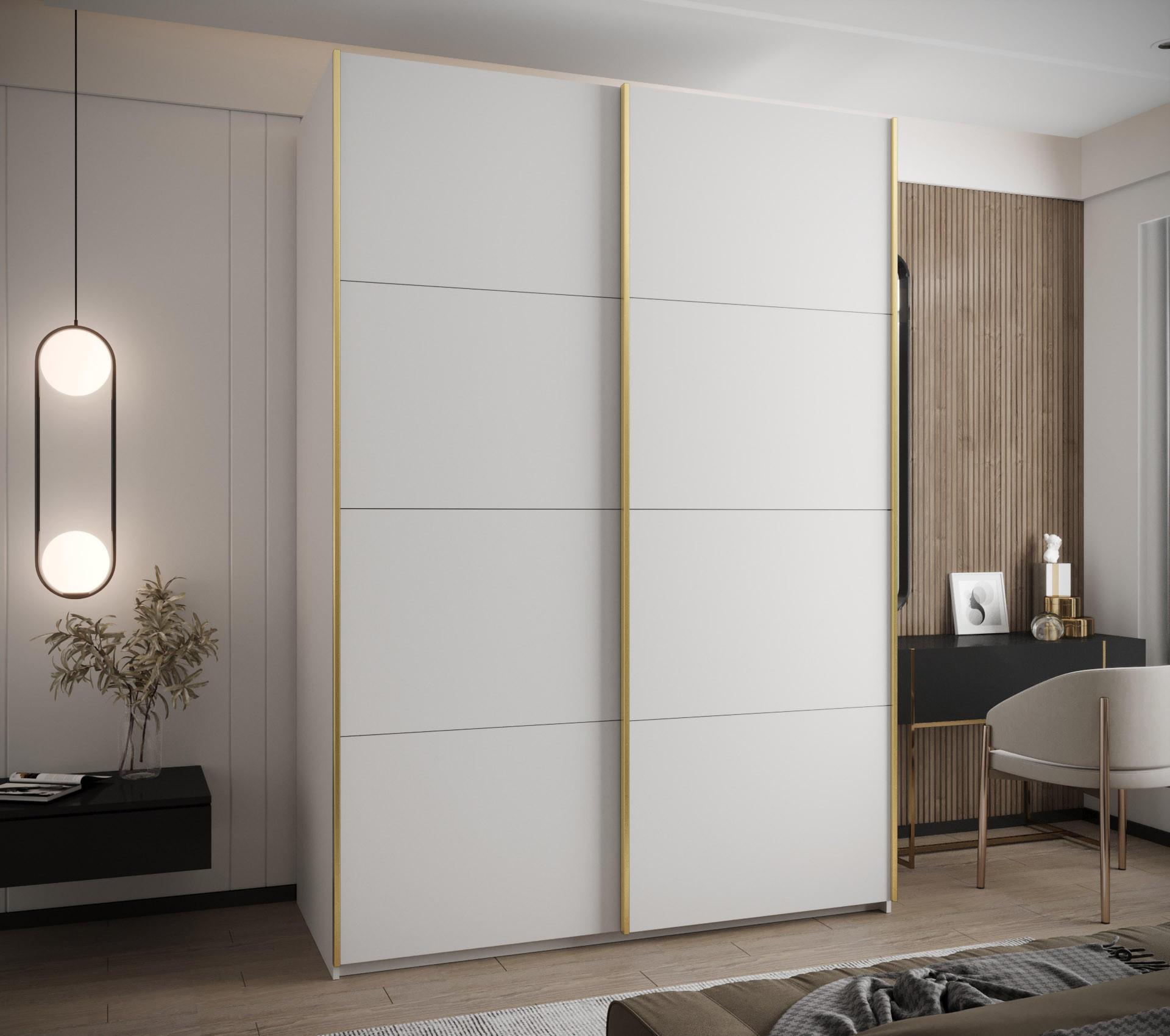 SCHWEBETÜRENSCHRANK 245,5/170/64 2-türig - Goldfarben/Weiß, Holz/Metall (170/245/64cm) - Abiks Möbel