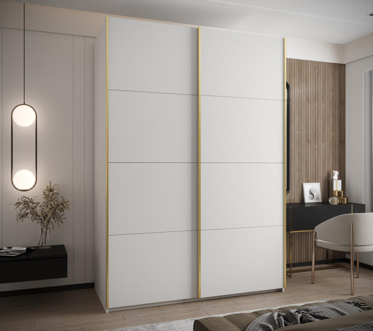 SCHWEBETÜRENSCHRANK 245,5/170/64 2-türig - Goldfarben/Weiß, Holz/Metall (170/245/64cm) - Abiks Möbel