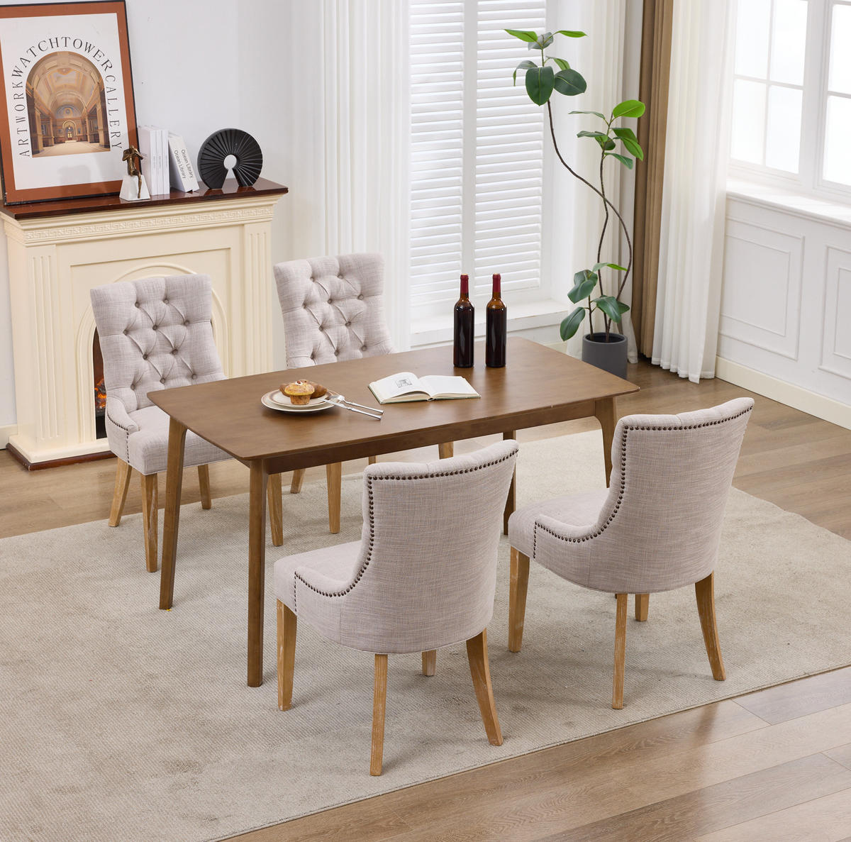 SESSEL Stoffbezug Beige Eiche massiv 2er-Set - Beige, Metall (63/92/56.5cm) - Meubliv
