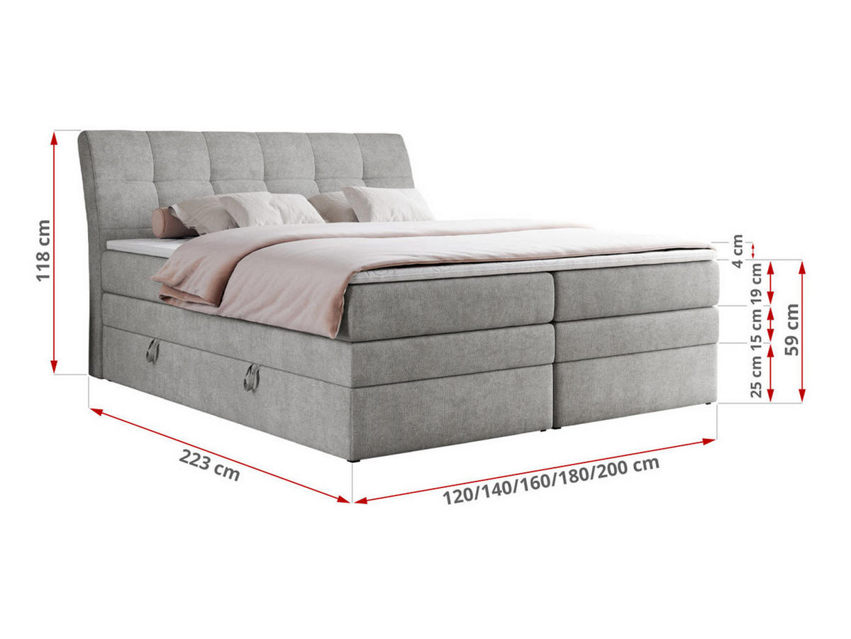 BOXSPRINGBETT GOLD-10 KING 120/200 Hellgrau Struktur - H3 - Hellgrau, Holz/Textil (120/200cm) - MKS