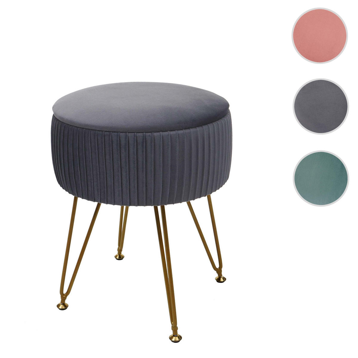 SITZHOCKER Hellgrau, Gold - Goldfarben/Hellgrau, Textil (33/42/33cm) - MCW