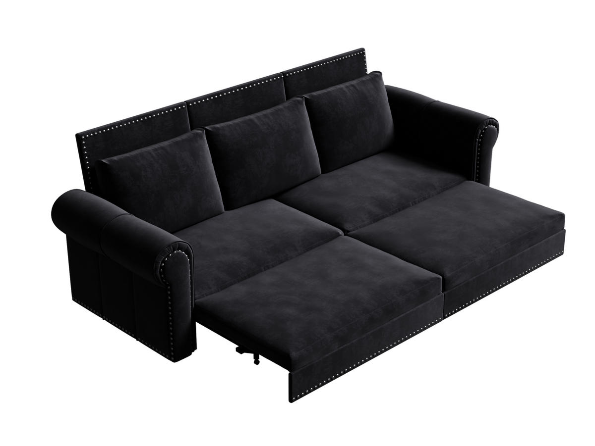 SCHLAFSOFA 3-in-1 ausziehbar mit Rollarmlehnen, DE-42865, Schwarz - Schwarz, Metall (238/98/90cm) - ComfortXL