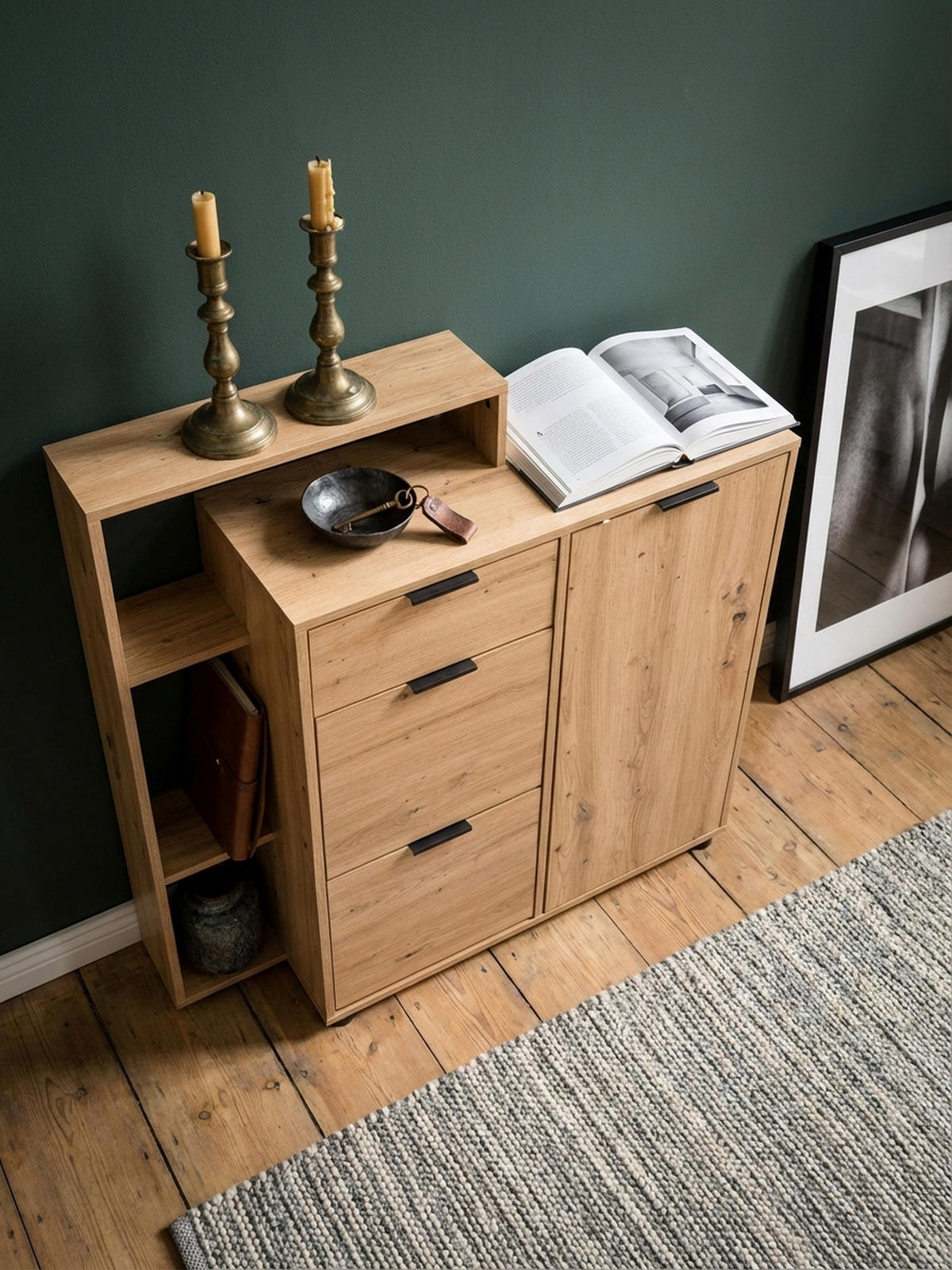 SCHUHSCHRANK – Eiche-Dekor, 98x110x30 cm, geschlossen, mit Schublade - Schwarz/Braun, Kunststoff (98/110/30cm) - KADIMA DESIGN