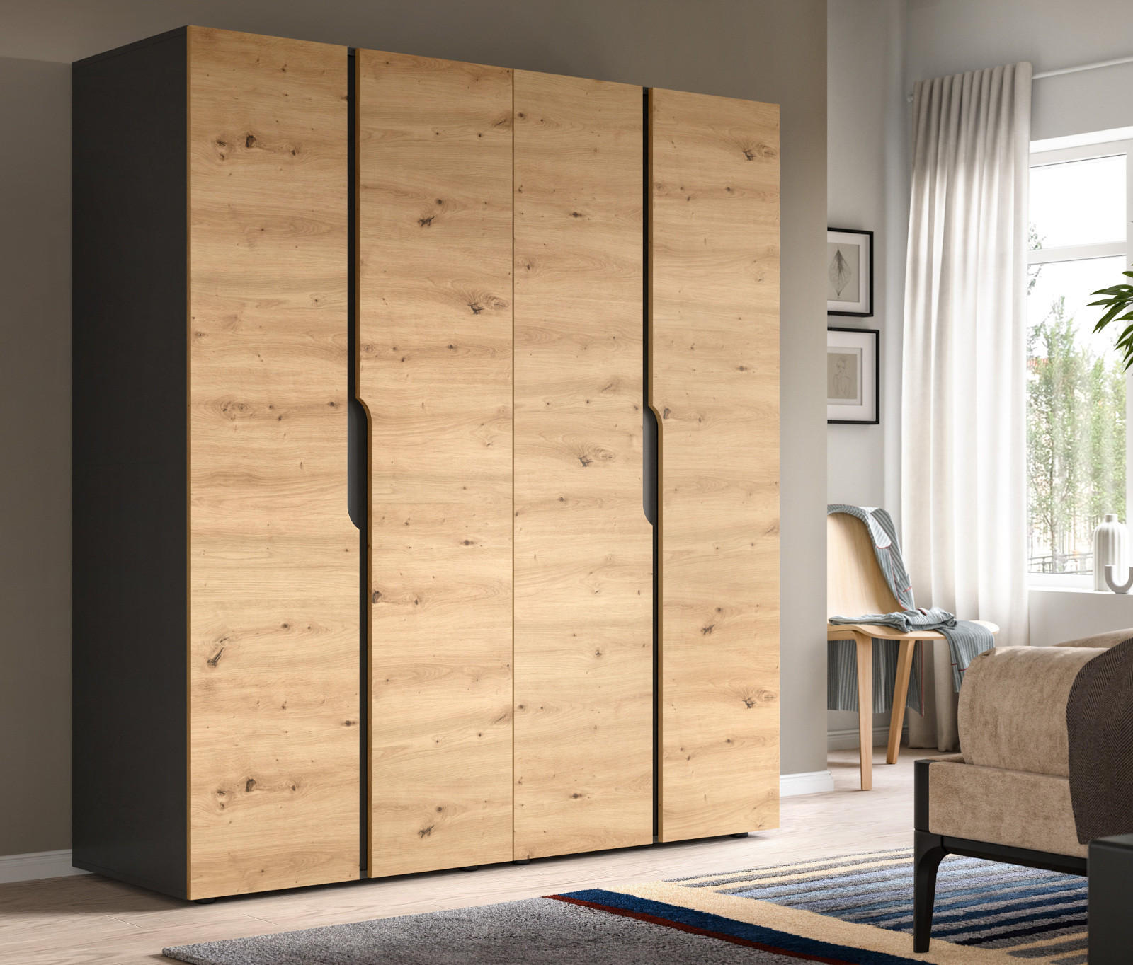 Inn.Furn Kleiderschrank Eiche Artisan, Grau 162x176x51 cm