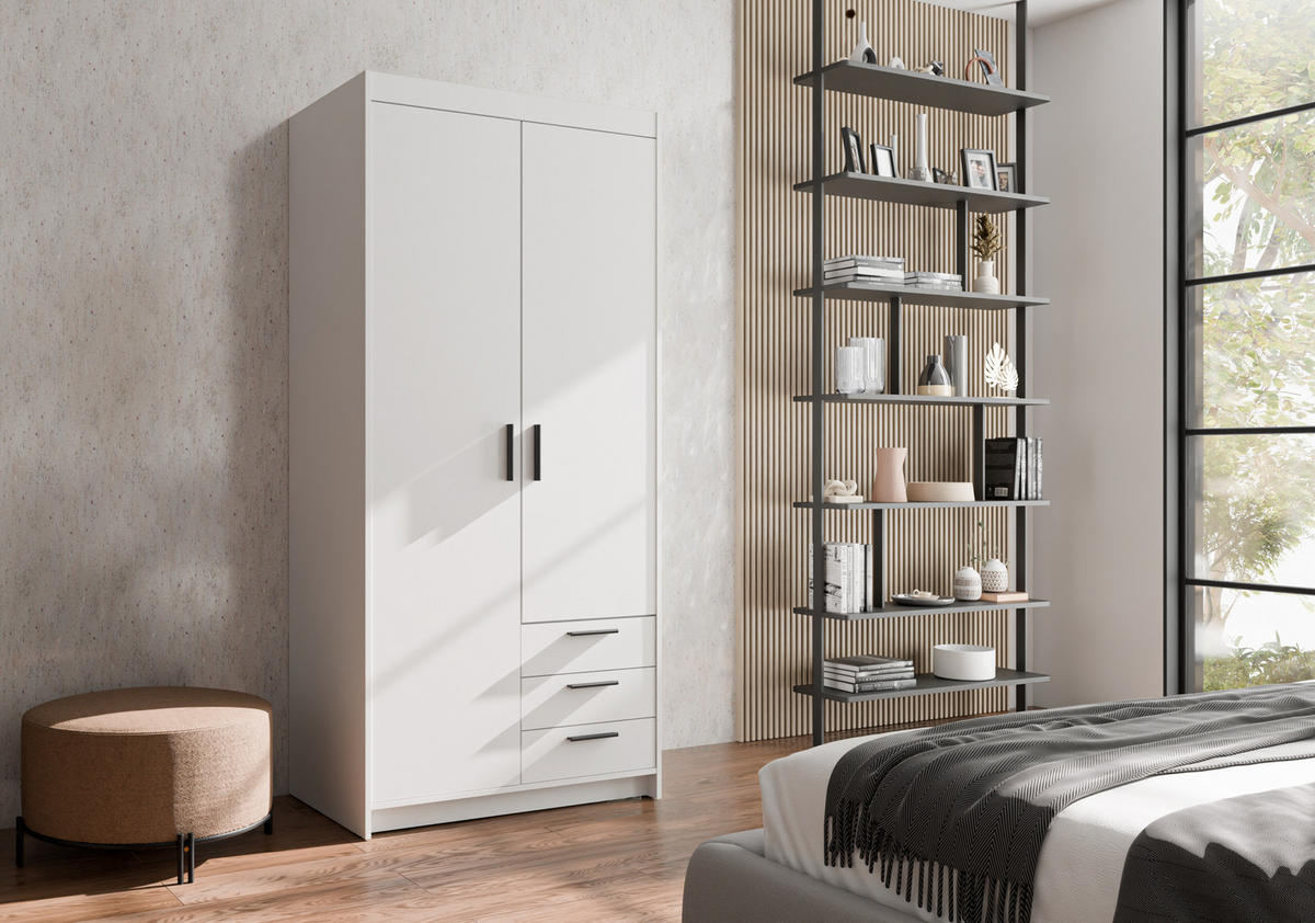 KLEIDERSCHRANK Storicos Weiß 89,7/190,5/53 cm - 2T3S Modern mit Schubladen - Weiß, Holzwerkstoff/Kunststoff (89.8/190.5/53cm) - AX Living