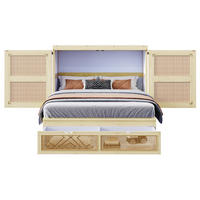KLAPPBETT 140/200 cm in Holzfarbe mit Rattan-Design und Schubladen - Naturfarben, Holzwerkstoff (140/200cm) - Flora Grace