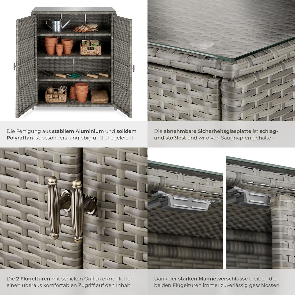 GARTENSCHRANK aus Aluminium Monza, 84,5 x 40,5 x 103,5 cm, grau - Grau, Kunststoff (84.5/103.5/40.5cm) - tectake