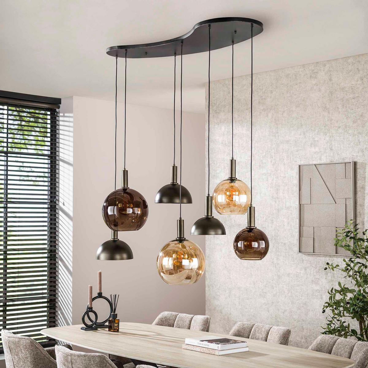 HÄNGELAMPE Cluster Braun 55/145/150 cm - Schwarz, Glas (55/145/150cm) - Hoyz Collection