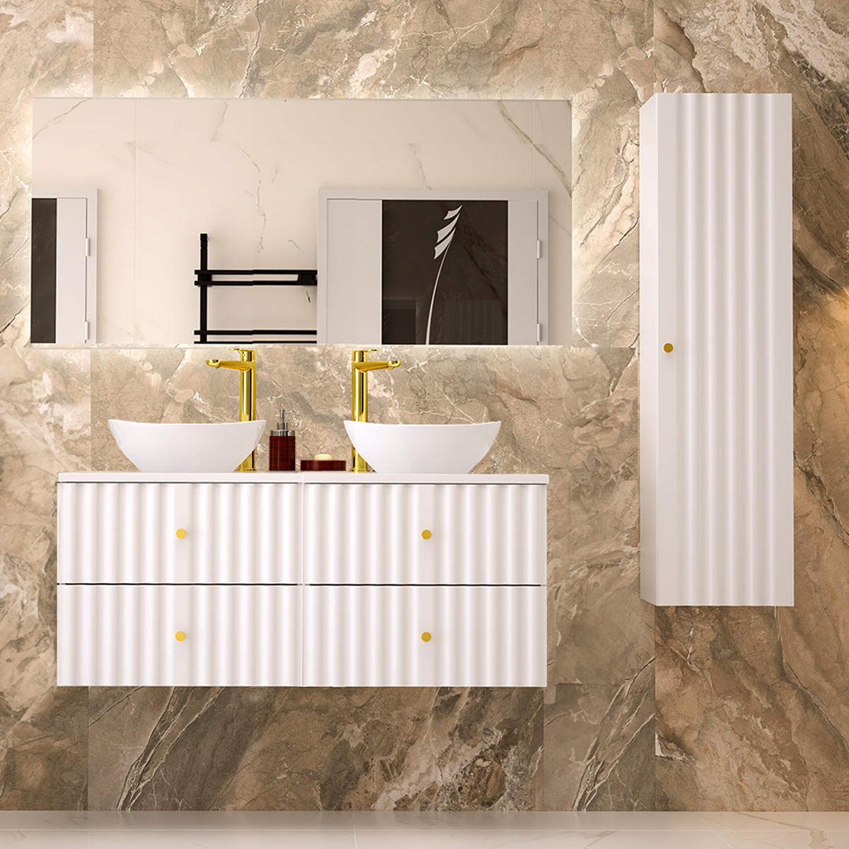 BADMÖBEL 120.6cm Izae 2er-Set Weiß - Weiß, Holzwerkstoff (120.6/52.2/46.5cm) - Petits-meubles