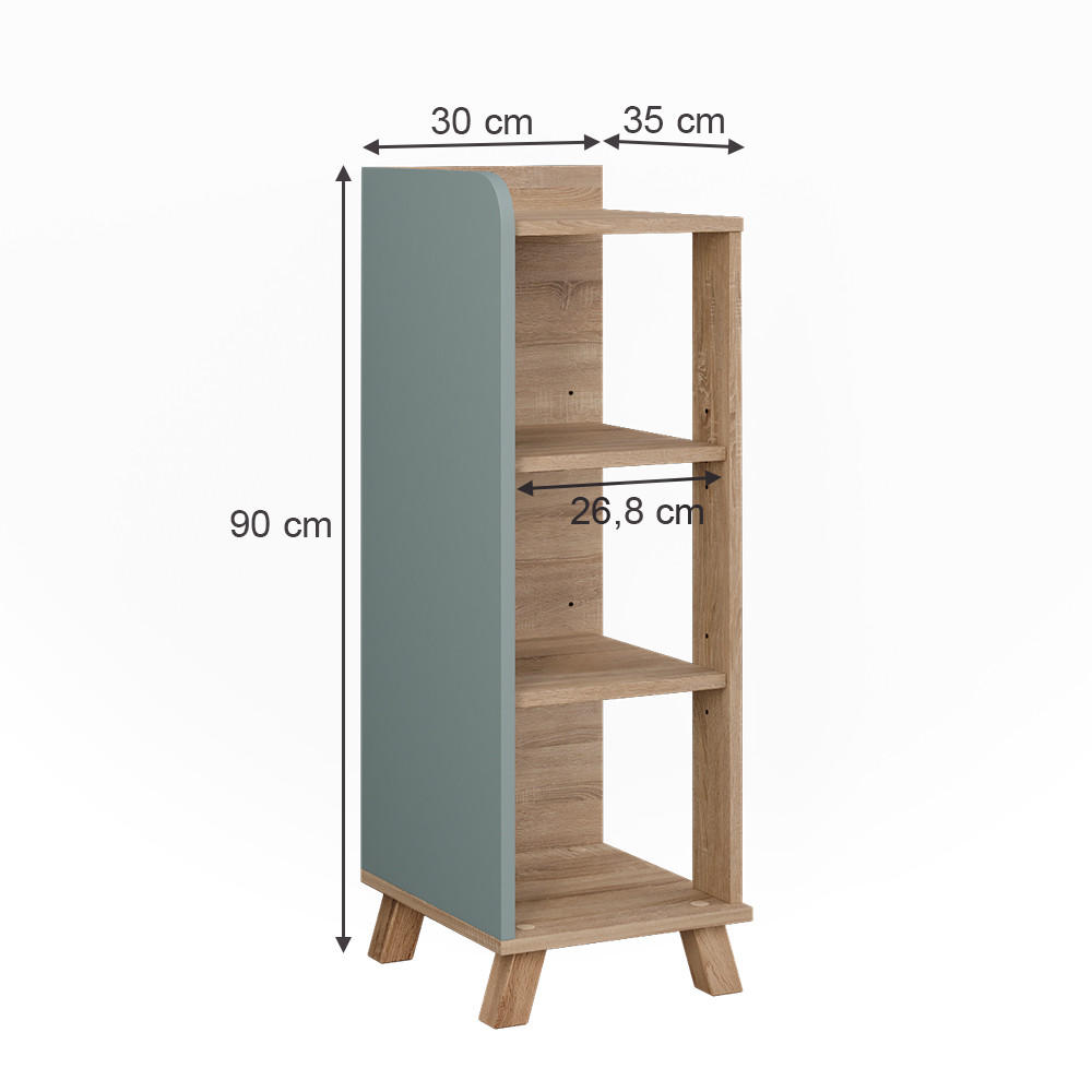 MIDISCHRANK Karen Sonoma/Blau 30 x 90 cm mit 4 Ablagen - Dunkelblau/Sonoma Eiche, Holzwerkstoff (30/90/35cm) - Vicco