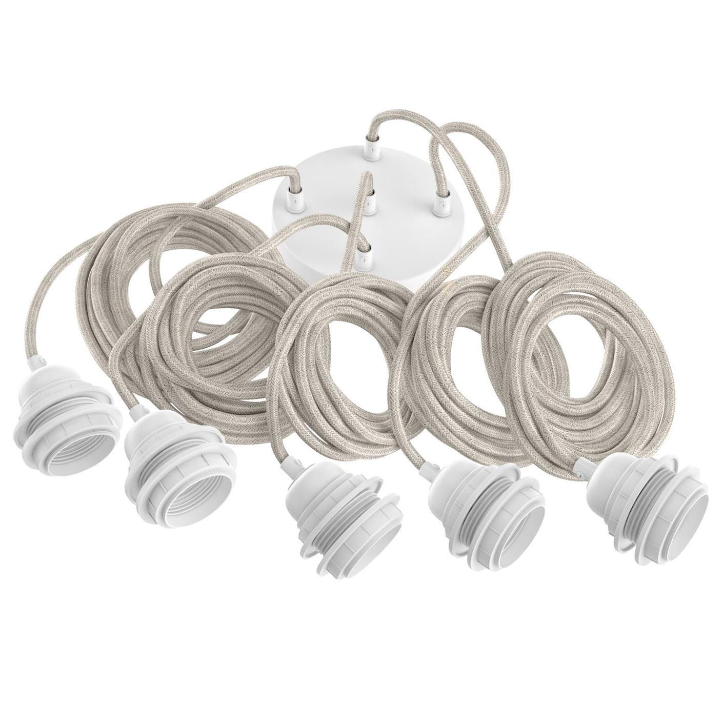 PENDELLEUCHTE Hang 5 Flammig Retro - Creme/Weiß, Naturmaterialien (350/1/350cm) - HOOPZI