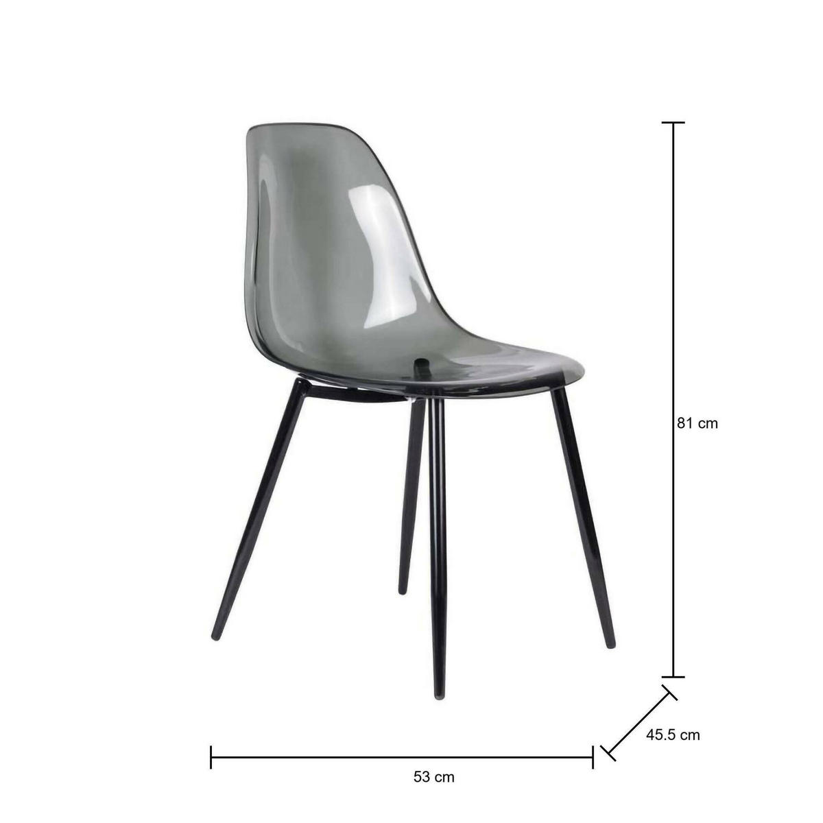 STUHL-SET 6 Stück Plastik Grau 53 x 46 x 81 cm - Schwarz, Metall (53/81/45.5cm) - DMORA