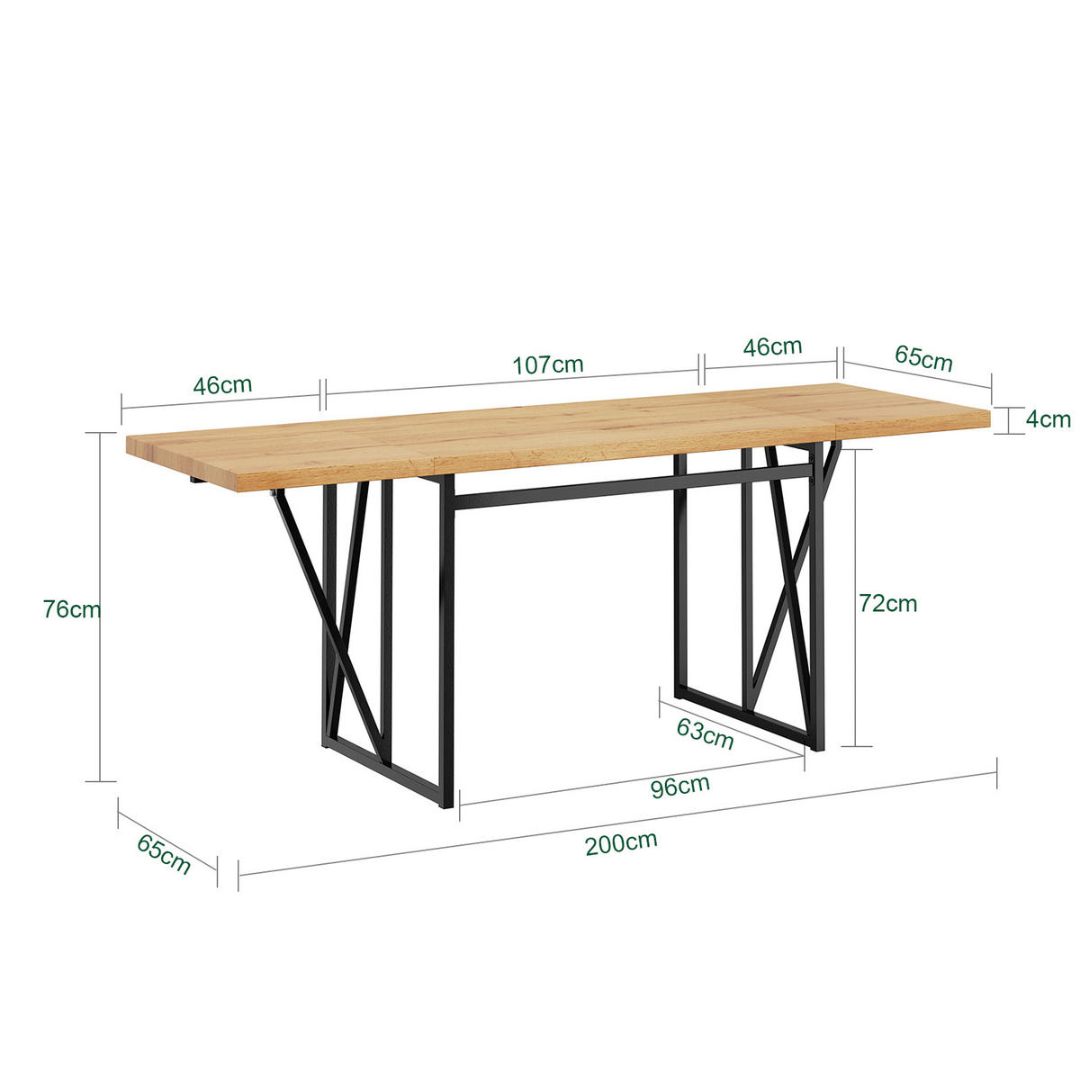 ROZKLADACÍ barový stôl s kovovou podnožou - prírodná farba, kov/drevo (65/200/76cm) - SoBuy