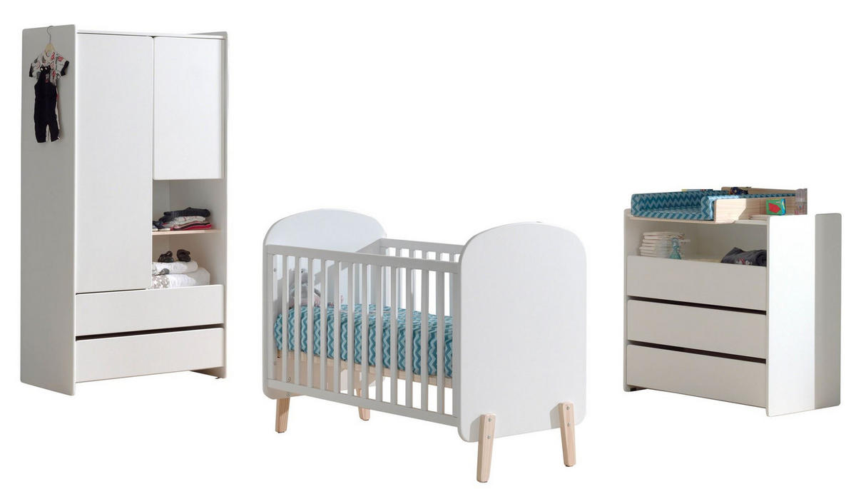 BABYZIMMEREINRICHTUNG Karilynn 3 Komplettset Massivholz+MDF Weiß - Weiß, Holz (309/180/74cm) - 58aufmkessel