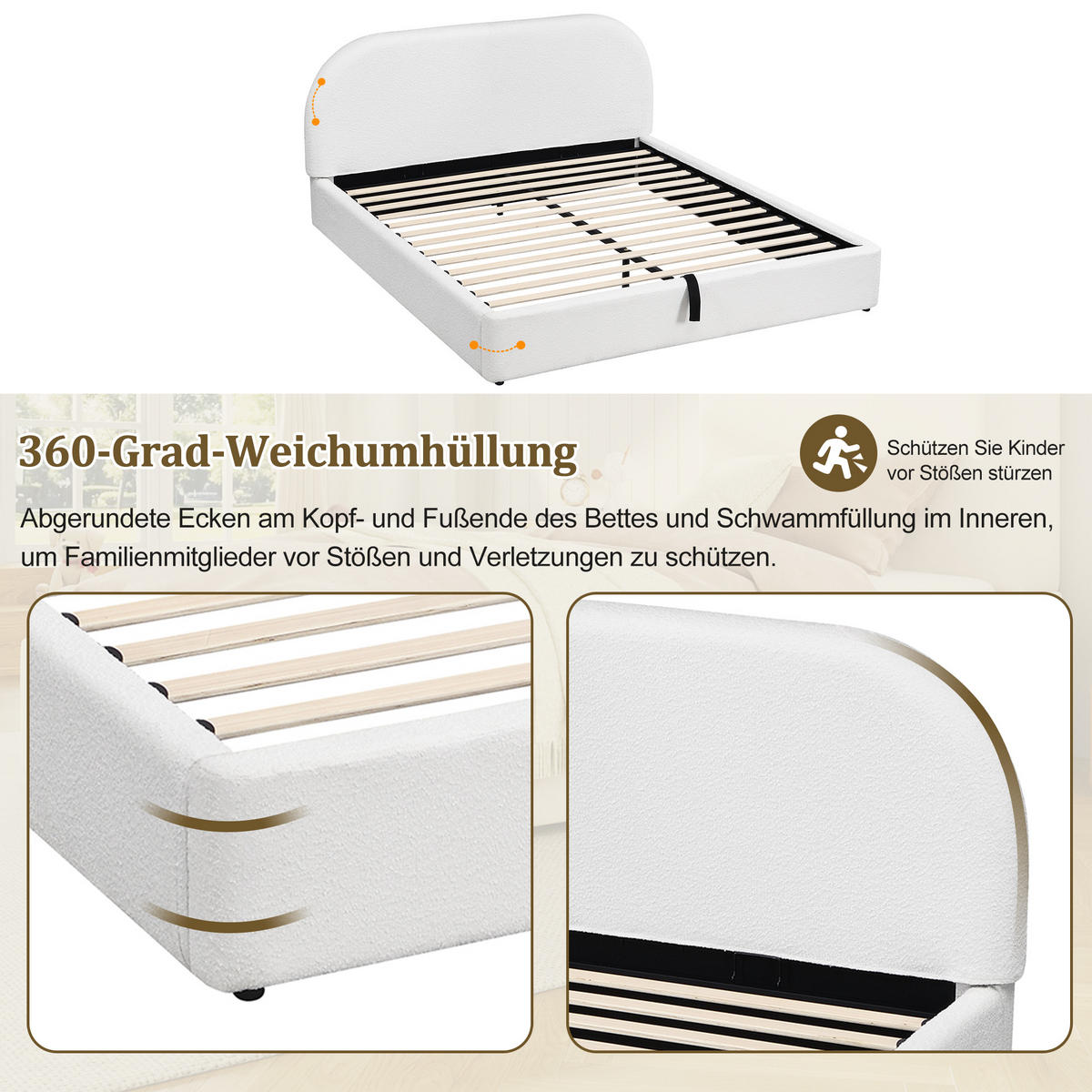 POLSTERBETT Beige Bouclé 180x200 Matratze Hydraulik Stauraum - Beige, Leder (180/200cm) - FLIEKS