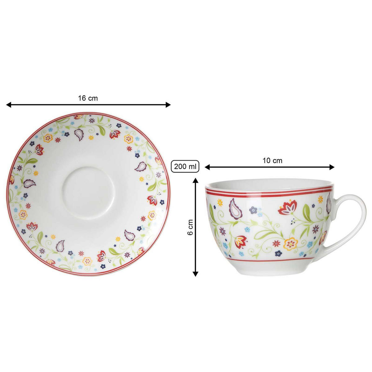 KAFFEETASSE MIT UNTERTASSE Shanti bunt 220 ml - Multicolor, Keramik (16/8/16cm) - Ritzenhoff Breker