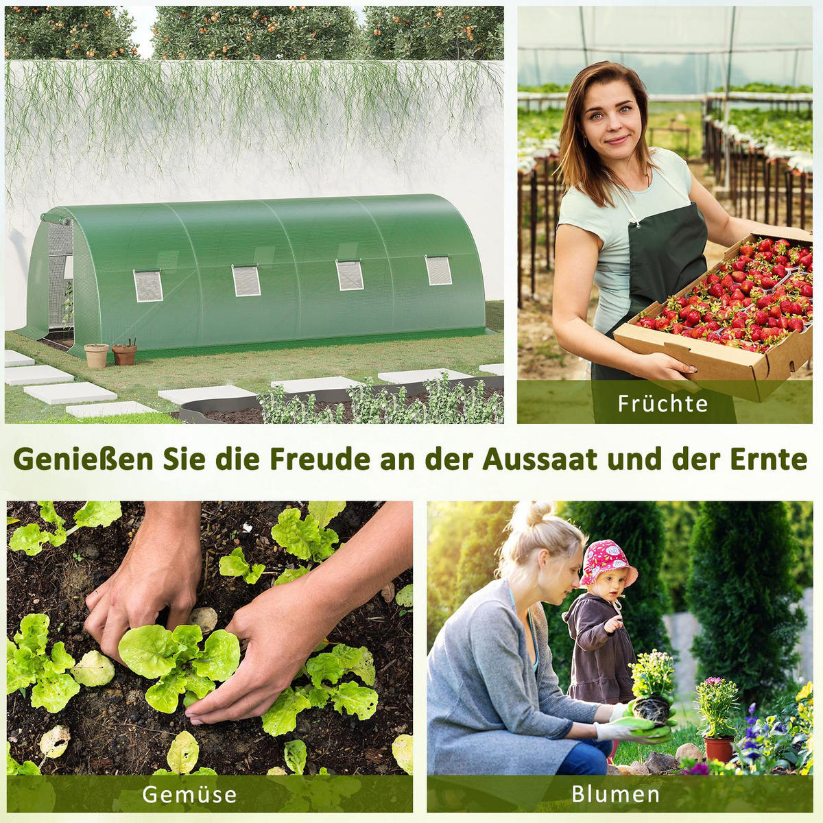 FOLIENGEWÄCHSHAUS, Grün, Verzinkter Stahl, PE-Kunststoff - Grün, Kunststoff (300/200/600cm) - Outsunny