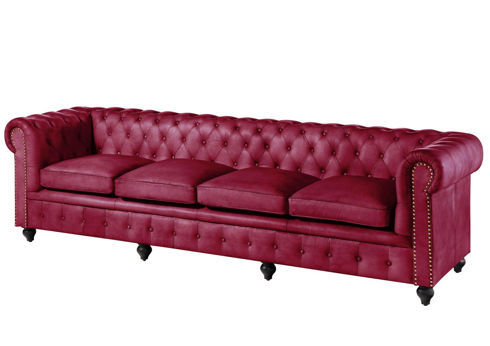 SOFA 4-Sitzer Echtleder 274x82x75 rot CHESTERFIELD #404 - Rot, Leder (274/75/82cm) - Massivmoebel24