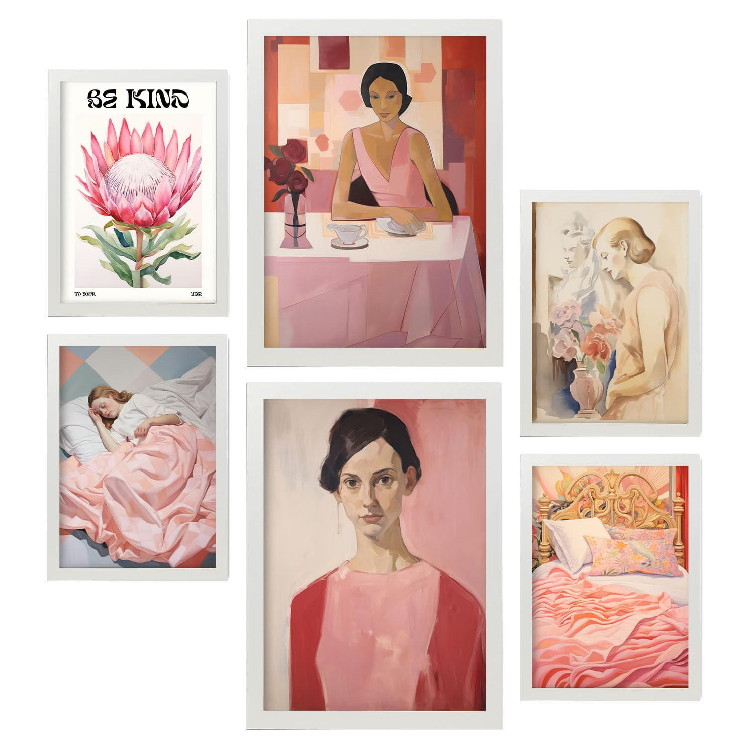 POSTER Set Mit 6 Romantische Rose In Vielseitiger Stil A3 & A4 Weißer Rahmen - Weiß, Papier (29/3cm) - Nacnic