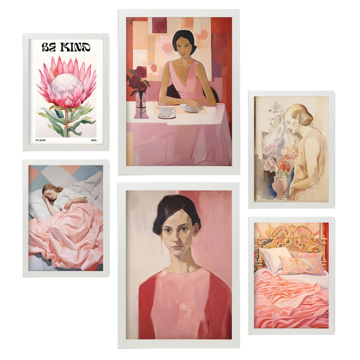 POSTER Set Mit 6 Romantische Rose In Vielseitiger Stil A3 & A4 Weißer Rahmen - Weiß, Papier (29/3cm) - Nacnic