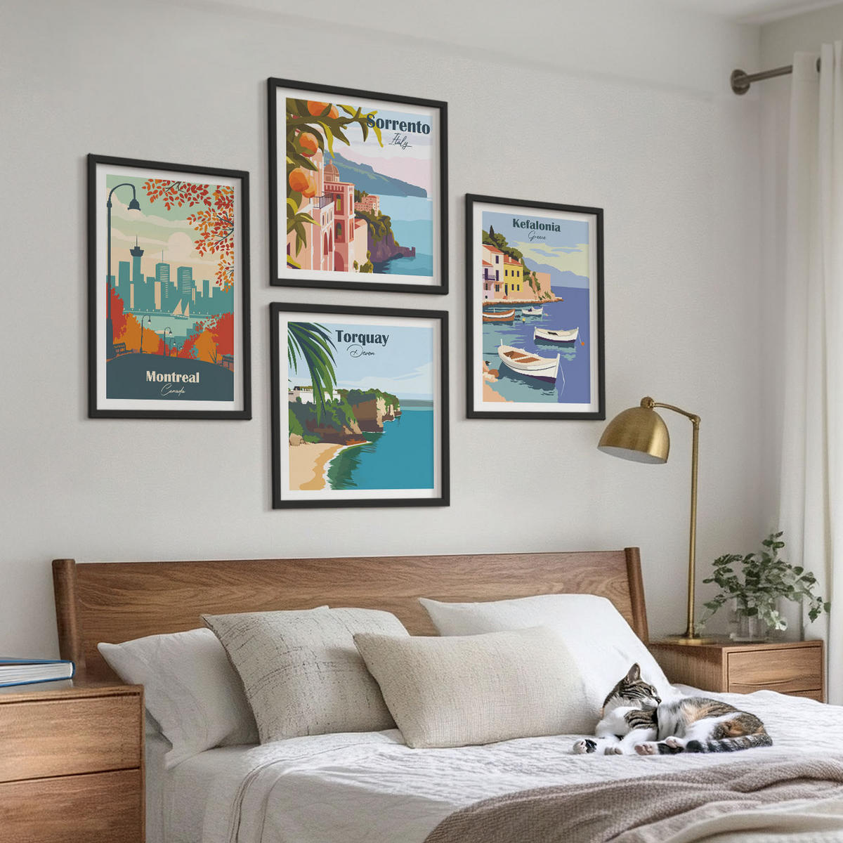 BILDER SET 4er Set - 50x50 cm & 40x60 cm Schwarzer Rahmen - Retro-Ansichten von Städten auf der ganzen Welt - Schwarz, Kunststoff (50/50cm) - TULUP