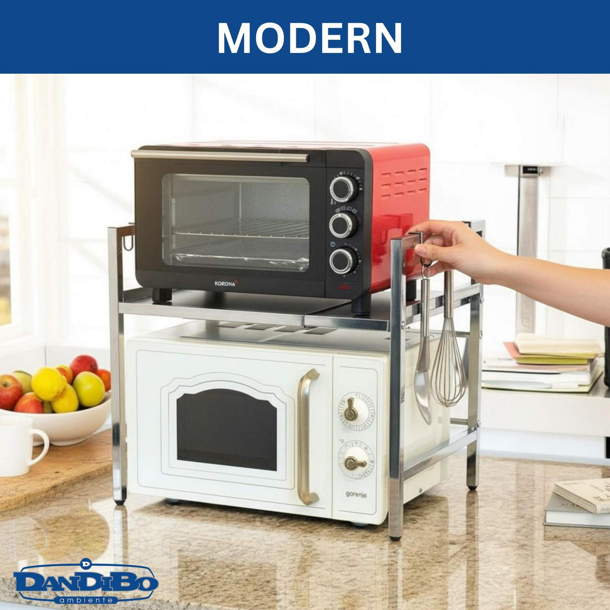 MIKROWELLENREGAL 2 Stufig 40-64 cm 96685 - Edelstahlfarben, Metall (40/46/36cm) - DanDiBo