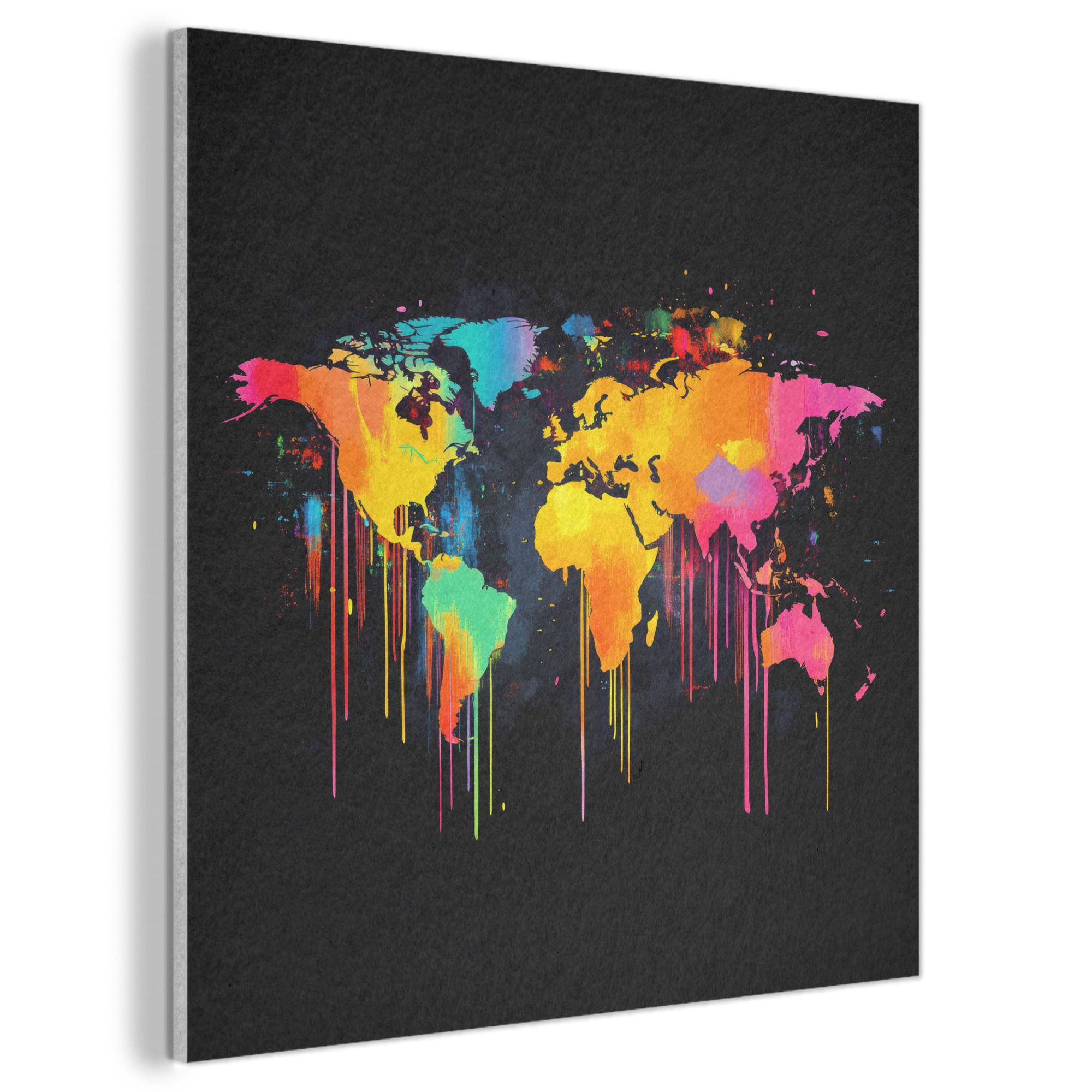 AKUSTIKBILD Weltkarte - Farbe - Bunt - Graffiti - Welt Akustikpaneele 90x90 cm - Multicolor, Textil (90/90/0.9cm) - MuchoWow