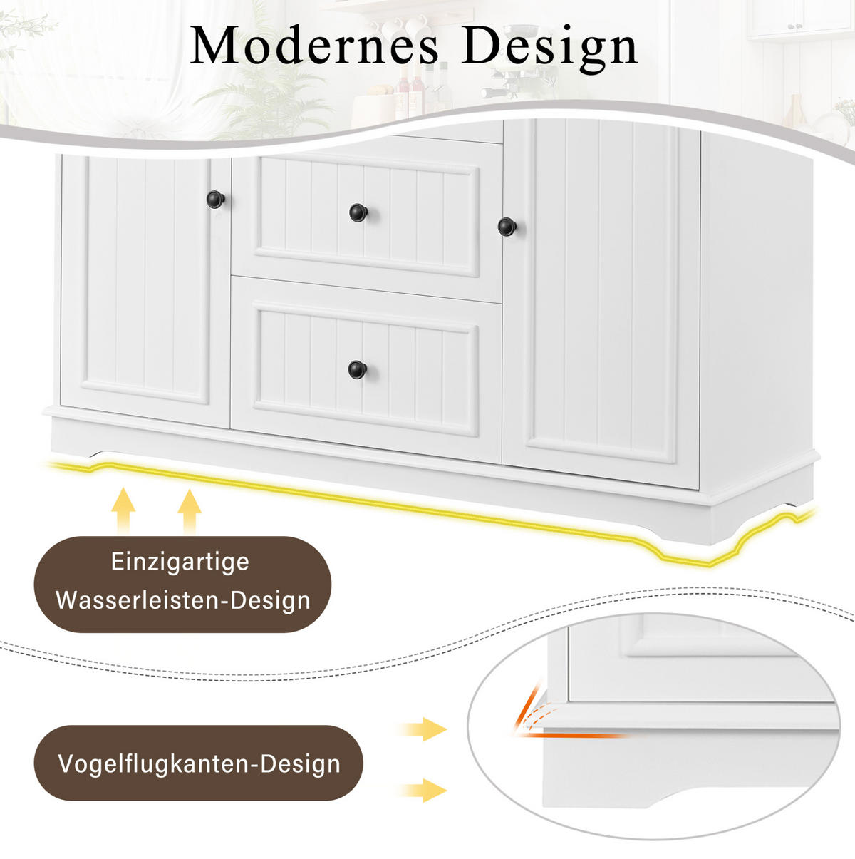 SIDEBOARD 126/40/86 cm Weiß aus MDF mit 3 Schubladen und Türen - Weiß, Holzwerkstoff (40/86/126cm) - OKWISH